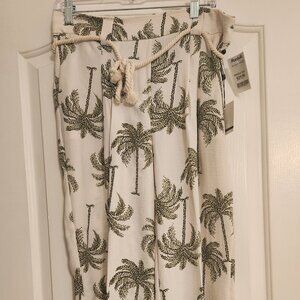 Capri palm tree tropical pants with pockets and rope belt